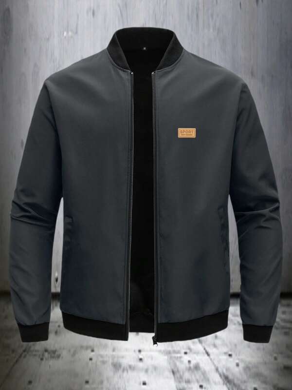Chaqueta de béisbol casual con cuello alto para hombres para deportes al aire libre, cortavientos de unicolor con cremallera frontal, regalo para novio, esposo, amigo, Día del Padre