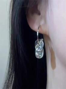 1 Pair Minimalist Square Crystal Earrings, Fashionable Hoop Earrings With High-End Elegant Design, Hypoallergenic Silver Stud
