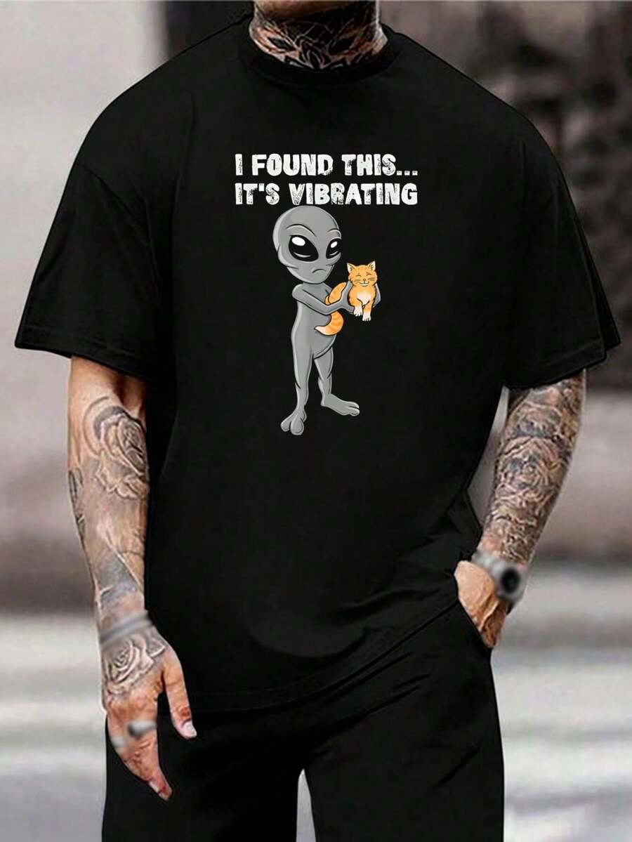 Camiseta de Gato Extraterrestre Vibrante - Divertida Camiseta Gráfica de Humor Espacial para Hombres y Mujeres - Idea de Regalo Original para Adolescentes y Adultos - Negro - Ver 1