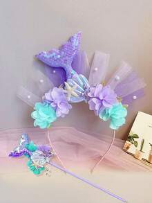 Bộ 2 băng đô đuôi tiên cá và sao biển sáng bóng, trang phục sinh nhật tiên cá cho bé gái, mũ đội đầu vương miện tiên cá, băng đô đính ngọc trai lấp lánh nhiều màu sắc, đồ trang trí hình sao và vỏ sò, đũa thần tiên tiệc tùng, thích hợp cho trang trí chủ đề công chúa dưới nước, mũ đội đầu trang phục công viên giải trí, tiệc sinh nhật, phụ kiện tóc lễ hội | Chi tiết lấp lánh | băng đô bền, đồ trang trí tiệc sinh nhật cho bé gái, quà tặng tiệc hóa trang cho bé gái - Nhiều màu - Xem 6