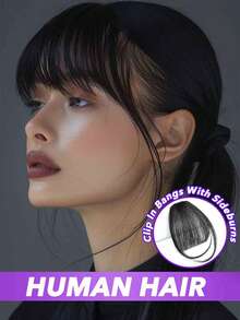 真人发刘海配鬓角真发刘海夹式假发女士薄空气刘海鬓角易于佩戴基本款式适合所有种族日常使用的发饰自然色和黑色棕色和金色