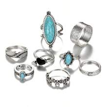 40pcs/8pcs Gothic Style Mixed Rings Set, Artificial Gemstones, Suitable For Vacation, Party, Date, Daily, Holiday, Family, Friends, Gift(No Box)