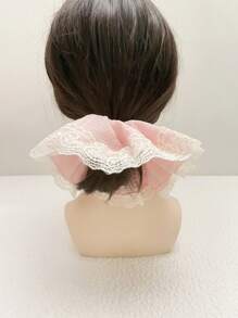 1 Piece Large Size Solid Color Flower Lace Scrunchies Fashion Elegant Cute Hair Tie For Women Ladies Suit Travel Daily Use Green Pink Black Beige Color