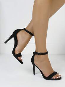 Timesize 女士黑色高跟凉鞋、正式工作鞋、新娘婚礼高跟鞋、办公室浅口鞋、夏季细高跟鞋、最新设计 - 黑色 - 查看 3