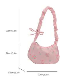 Túi đeo vai họa tiết hoa Ditsy mới, Túi tote xếp ly giản dị thời trang dành cho nữ, Sức chứa lớn - Hồng - Xem 10