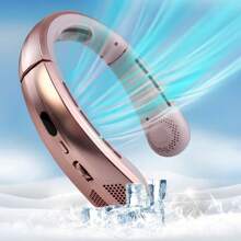 1pc New Intelligent Sliding Speed Adjustable Neck Fan With Type-C Charging, Long-Lasting Battery, LED Display, Bladeless Portable USB Mini Fan For Outdoor, Student, Home, Office, Travel, Fishing - Silent High Airflow