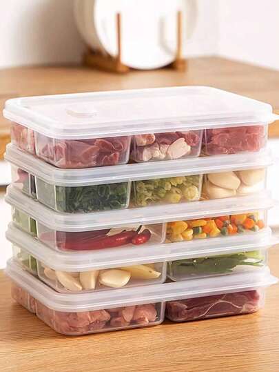 4/6 格可重复使用食物准备容器 - 适用于家庭、学校、工作和旅行的便当盒，分量控制食物和零食容器，成人份量，透明