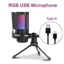 Computer USB Microphone, Gaming Capacitive Mic With RGB Lights, One-Click Mute, Volume Control Knob, Ideal For Gaming, Live Streaming, Singing, HD Recording