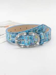 1pc Women's Diamond-Encrusted Metal Colorblock Boho Vintage PU Leather Belt, Suitable To Match Denim Jeans And Dresses