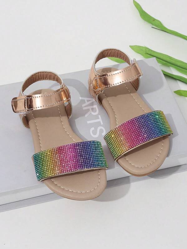Sandalias planas con diseño de corazón de colores, puntera abierta, costuras adorables, perfectas para niños, para ocasiones como vacaciones, uso casual, escuela, playa
