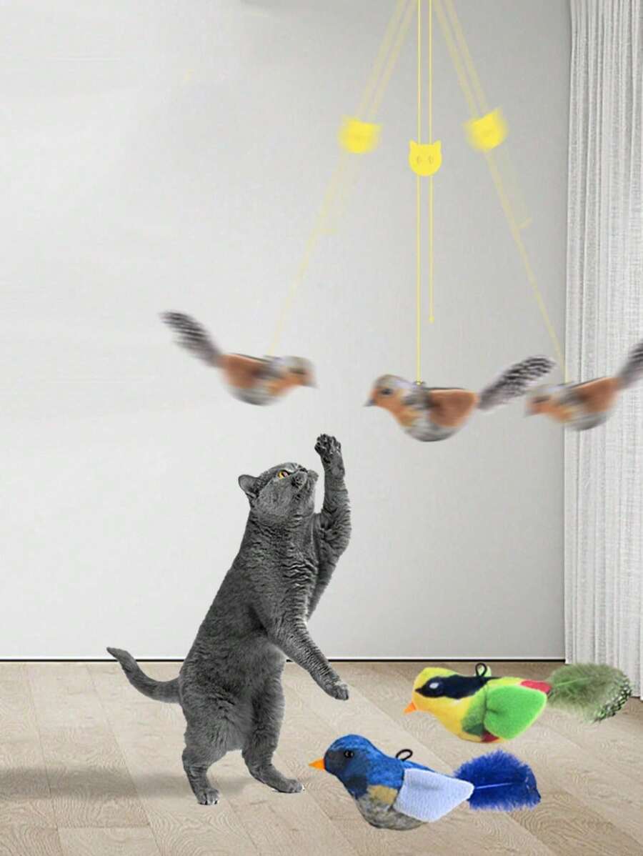 Cat Toy With Realistic Sound And Moving Bird, Interaction Cat Toy Without Battery, Simulating Cat Hunting Toy, Flapping Wings And Chirping Bird Design For Indoor Cats
