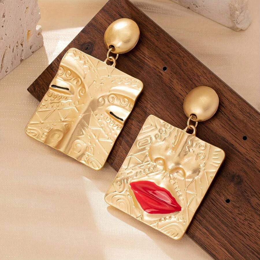 1 Pair Minimalist Stylish Abstract Figurative Design Earrings, Versatile For Beach Vacation Party, Suitable For Women - Red - View 1