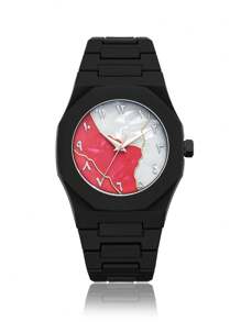 1 pieza Reloj de pulsera de cuarzo clásico y creativo para hombre, de estilo casual de negocios en azul, negro y rosa, con diseño de números arábigos y dibujos animados, adecuado para la oficina, deportes, cumpleaños, regalo para días festivos