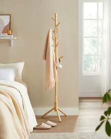 Attaccapanni da Terra, Appendiabiti in Legno a Forma di Albero, 8 Ganci, 3 Altezze, per Vestiti Cappelli Borse, Ingresso Camera da Letto Ufficio, Naturale, Regalo Natale - Naturale - Visualizzare 2