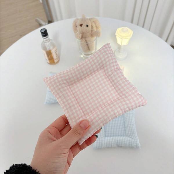 1pc Cotton Padded Square Cute Plaid Polka Dot Heat Insulation Cup Mat, High Quality Dining Table Decor Coaster