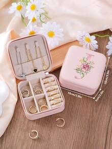 1 件白色玫瑰字母珠宝盒时尚旅行珠宝盒，个性化礼物 - 粉色旅行珠宝盒女士生日礼物青少年女孩圣诞礼物首字母旅行珠宝盒 A-Z - Rose Alphabet - 查看 22