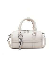 Modische und minimalistische Schultertasche aus Kunstleder mit Kissen- und Zylinderdesign, vielseitig für den täglichen Gebrauch, Einkaufen und Pendeln. - Beige - Übersicht 8