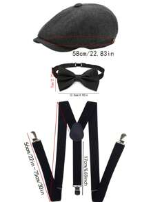 D EXCEED 3/4 pièces Accessoires pour hommes des années 1920 : Chapeau Fedora style gangster, bretelles Y-Back et nœud papillon pré-noué. Ensemble pour hommes des Années folles : Casquette Newsboy Ivy pour une fête sur le thème de Gatsby le Magnifique