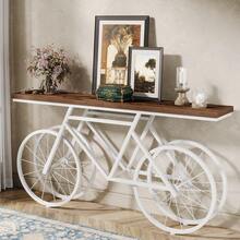 Tribesigns 70.9-Inch Extra Long Console Table, Narrow Sofa Table With Bicycle Metal Base, Modern  Industrial Entryway Table Behind Couch Table For Living Room, Hallway, Entrance, Foyer, Rustic Brown And White - 質樸的棕色和白色 - 查看 12