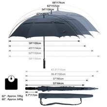 68 Inch Automatic Open Golf Umbrellas Extra Large Oversized Double Canopy Ventilated Windproof Waterproof Stick Umbrellas - Navy Blue - Navy Blue - View 2
