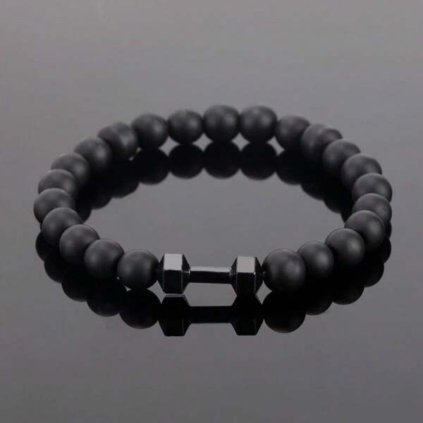 1pc Men's Matt Bead Dumbbell Bracelet - Fashion Fitness Style Bracelet Gift, Showcasing Personalized And Strength, Perfect For Workout Gear And Casual Outfits
