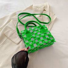 Nuevo bolso de mano de primavera/verano con bloque de color, cuadros y flecos, bolso de hombro cruzado casual y versátil para mujer