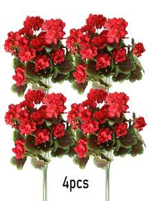 4 peças de gerânios artificiais vibrantes, buquês de begônias simuladas, arbustos de flores artificiais de plástico, decoração de casa em estilo nórdico, adequados para decoração de casamento, jardins internos e externos, pátios, varandas, terraços, decoração de vasos de flores suspensos | Plantas de baixa manutenção | Decorações de flores sazonais | Plantas artificiais para áreas externas | Decoração de Natal