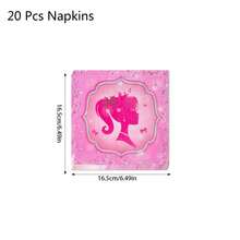 公主粉色一次性餐具套装 - 10 件 9/7 英寸盘子、9 盎司杯子、餐巾和桌布，适用于女孩生日派对装饰 - 彩色 - 查看 9