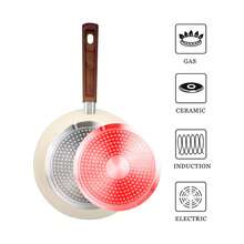 ABKOK 1pc/2pcs/3pcs Cookware Set, Thick Bottom Non-Stick Coating, Wooden Handle, Easy To Clean, Suitable For Various Stoves And Kitchen Cooking, Note The Size, Choose Set Or Single Pan