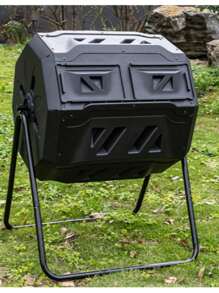 Compost Tumbler - Durable Black Plastic Garden Compost Bin With Ventilation Holes, Ergonomic Handle And Sturdy Legs, For Outdoor Yard Waste, Kitchen Scraps And Decaying Leaves - High Quality Organic Fertilizer Maker