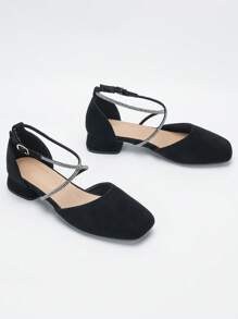 Wide Fit Women's Elegant Solid Color Low-Heel Pumps With Pearl Decor, Versatile Spring/Autumn New Arrival