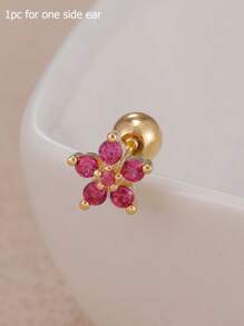 1 pieza de pendiente de aro mini de flor de circonia en acero inoxidable chapado en oro de 18K para mujer, joyería de piercing en hélix y cartílago