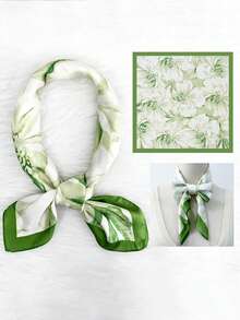 1pc Elegant Versatile Imitation Silk Scarf, Purple Orchid Pattern - Violet Purple - View 8