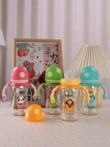 1pc Baby Bottle, PPSU Wide Mouth Mushroom Cap Bottle With Natural Nipple And Handle, 260ML/8.8oz