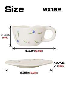 1pc Hand-Painted Floral/Yellow Stamen Ceramic Coffee Cup And Saucer Set, Suitable For Home, Office, Cafe Use, Ideal Gift For Women, Mom, Birthday Back To School