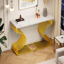 100*30*80cm moderner schlichter weißer Hochglanz-Couchtisch, kleiner Beistelltisch für das Wohnzimmer, Konsolentisch, goldener Fuß, zwei Aufstellmöglichkeiten