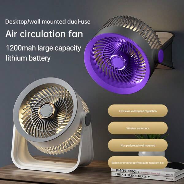 Tragbarer Tischventilator mit LED-Licht 5-Stufen-Kühlung Hängender Luftkühler Ventilator 1200mAh USB wiederaufladbar Elektrischer Ventilator für Zuhause Studenten Büro