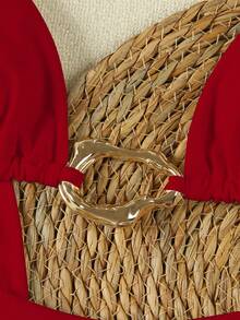 New Arrival Spring/Summer Sexy Elegant Casual Red Solid 3-Piece Bikini Set Set, Suitable For Beach, Vacation, Party, Date - Red - View 3
