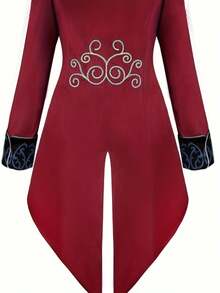 New Halloween Tailcoat Jacket, Medieval Vintage Punk Style Long Embroidered Coat For Men - Burgundy - View 5