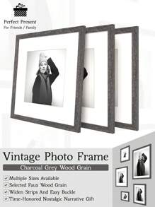 1pc Vintage Photo Frames With Charcoal Grey Wood Grain For Wall, 30x40/30x30/20x25/20x20/13x18cm, Industrial Style/Business Style/Retro Style/Black And White Style Collage Gallery Picture Frame, Nine-Grid Photo Frame Wall, Material, Widen Strips And Easy Buckle, Time-Honored Nostalgic Narrative Gift For Friends / Family