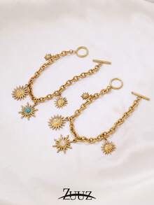 1件波西米亚风不锈钢手链，女士款，白色和天蓝色天然石太阳吊坠，手链饰品，派对礼物，太阳链手链，适合女士日常佩戴 - 手鍊 - 查看 8