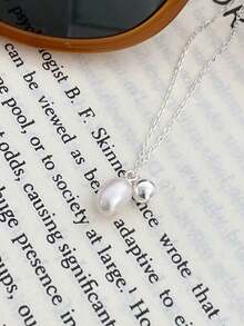 S925 Sterling Silver Necklace Faux Pearl NecklaceChain Necklace For Women Jewelry Gift Fine Necklace Silver Necklace Fashionable Women Pendant Necklaces Silver Fine Chain Necklaces - Necklace - View 6
