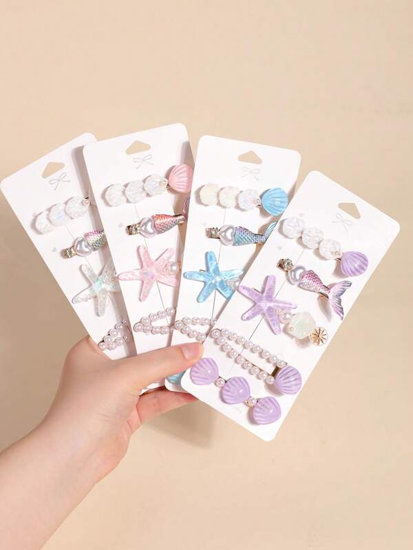 5pcs/Pack Mermaid Shell Hair Clips, Cute Kawaii Lovely Girls Side Crab Clips, Korean Fashion Bangs Hair Accessories
