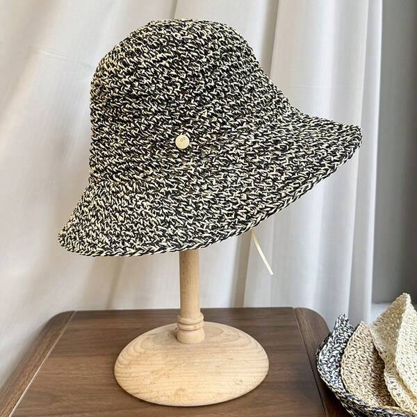 1pc Handmade Crochet Straw Sun Hat For Women, Foldable Travel Hat For Sun Protection In Summer