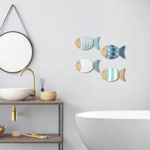 1Pc/4Pcs Cute Wooden Tropical Fish Wall Decor,Mini Beach Nautical Coastal Theme Fish Wall Art Wood Fish Wall Art Lake House Ocean Decor Vintage Ornaments For Home Bathroom Bedroom(DIY Paste) Room Decor Bedroom Decor Home Decor