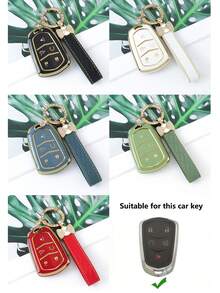 5键汽车钥匙套，TPU材质，金色镶边，适用于凯迪拉克CT4、CT5、ATS、XT6等车型，时尚设计，带钥匙扣，女孩款 - 鑰匙圈24 - 查看 13