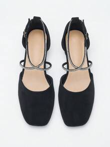 Wide Fit Women's Elegant Solid Color Low-Heel Pumps With Pearl Decor, Versatile Spring/Autumn New Arrival