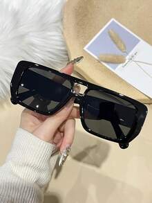 1 件韩式粗框双梁方形眼镜，水钻装饰时尚眼镜，复古经典设计，轻巧，黑色镜框搭配浅蓝色和橙色镜片，适合旅行、度假、日常穿着、海滩和户外活动、返校配饰