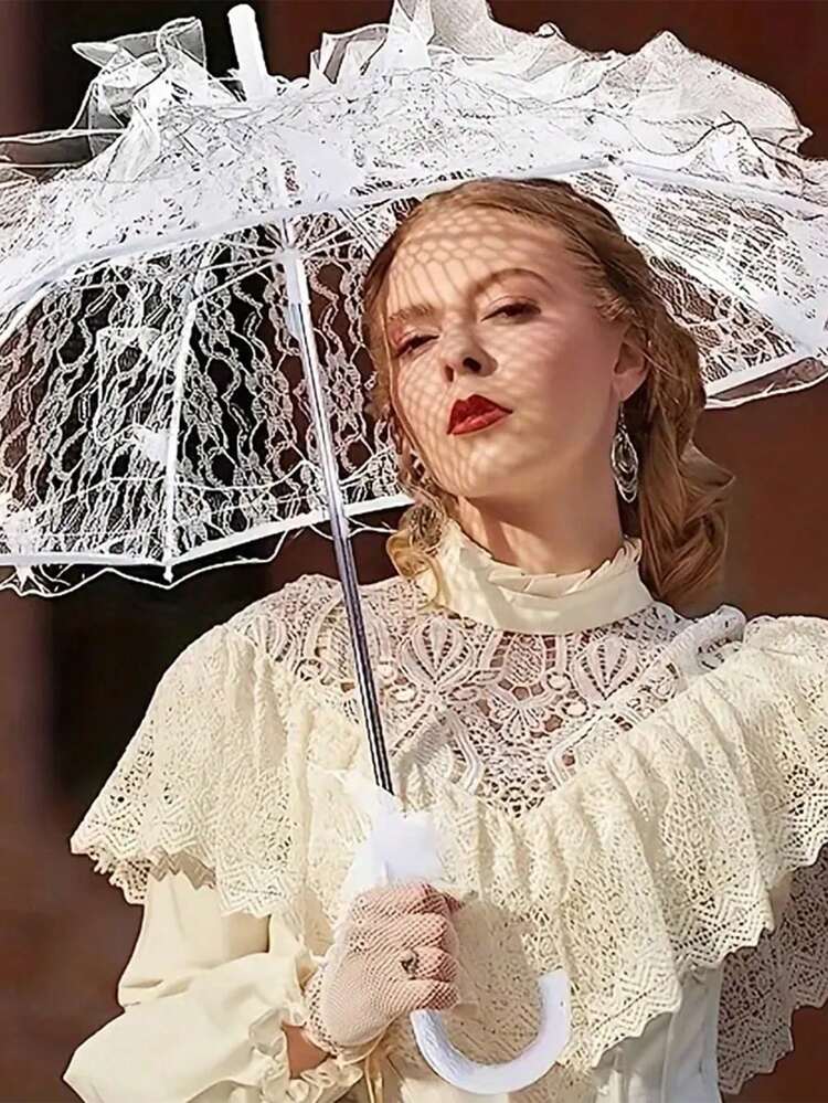 1 PIEZA Elegante paraguas blanco de encaje para boda, parasol de novia romántico de encaje, perfecto para accesorios de estudio fotográfico, ceremonia de boda, fiestas, despedida de soltera, cumpleaños, día de la madre, jardín, verano, decoración de habitación, graduación, campamento, herramientas portátiles, esenciales de verano - Multicolor - Añade 4