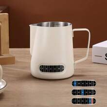 1 Pieza Jarra espumadora de café y leche, taza para espuma de leche, de acero inoxidable 304, con pantalla de temperatura, escala interna precisa, tanque de ordeño de boca puntiaguda, control preciso del caudal de la espuma de leche, sensación cómoda, olla para espuma de leche, utensilios para espresso, de alta calidad exquisita, duradera, accesorios profesionales para café en el hogar, la oficina y la cafetería 350/600ml Vuelta al colegio
